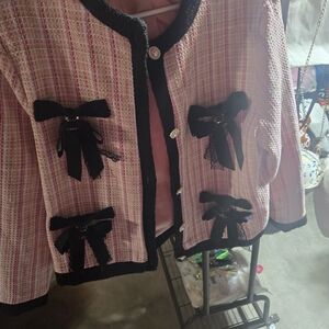 SHEIN Pink and Black Plaid Blazer with Bows